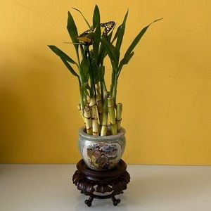 Chinese Noble Lady Theme Small Porcelain Ceramic Flower Bamboo Planter Pot
